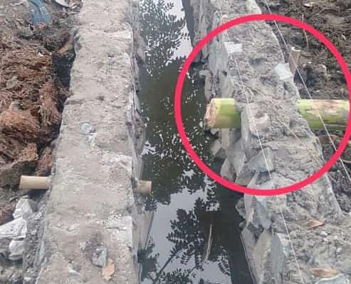 Pelaksanaan pembangunan Spal atau Slokan di Kp. Laksana Kiarapayung Kec. Pakuhaji, ada pohon pisang