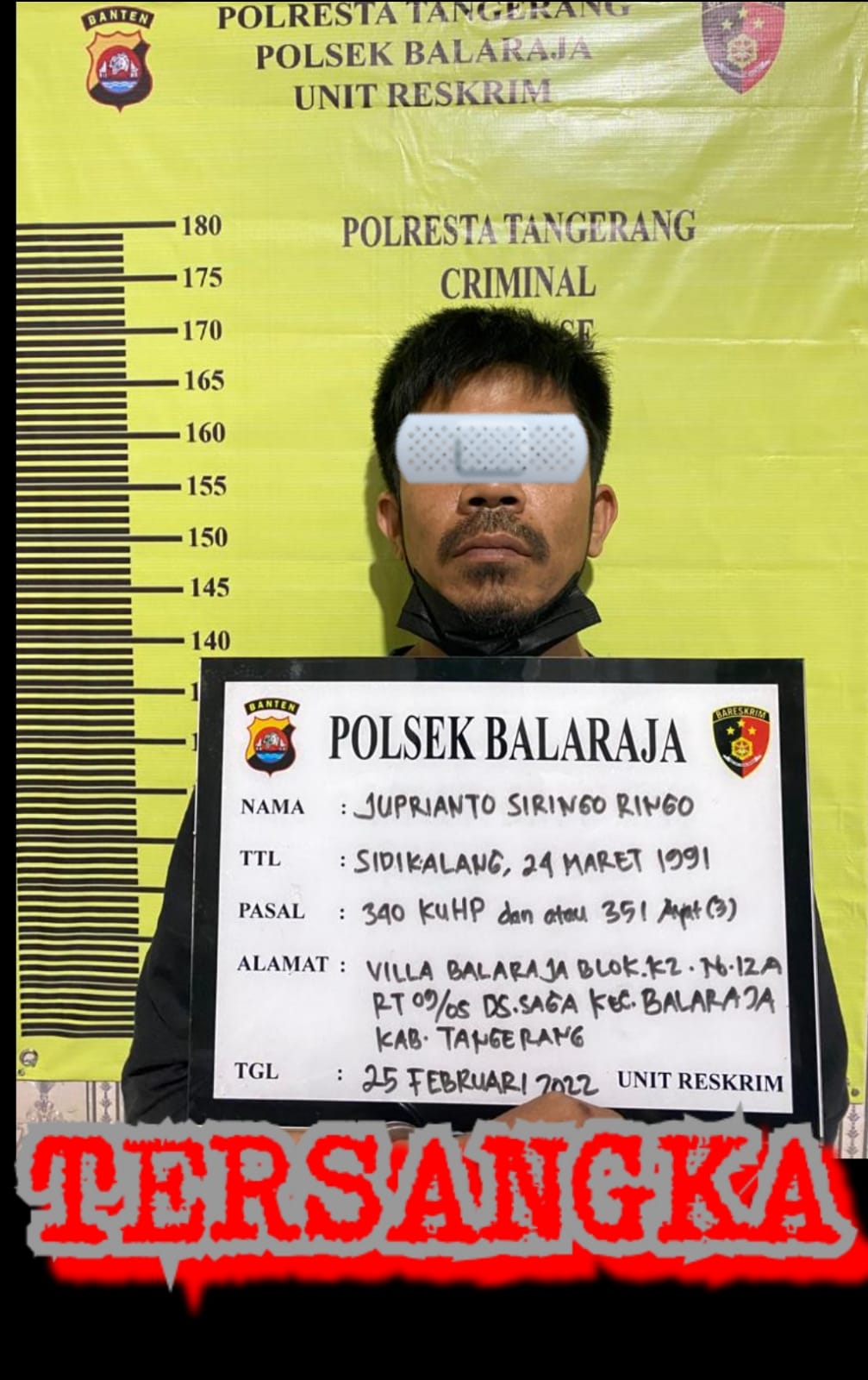 Polsek Balaraja Tangkap Pelaku Penusukan Korban Sardo Marganda Simanjuntak Saat Akan Melarikan Diri Dari Rumah Korban Di Perumahan Bumi Asri Blok C5  No. 4 Rt. 11/02 Desa Saga Kecamatan Balaraja Kabupaten Tangerang