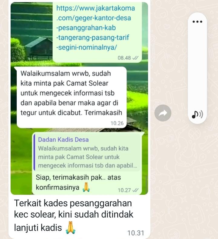 Terkait kades pesanggarahan kec solear, tentang pungli kini sudah ditindak lanjuti