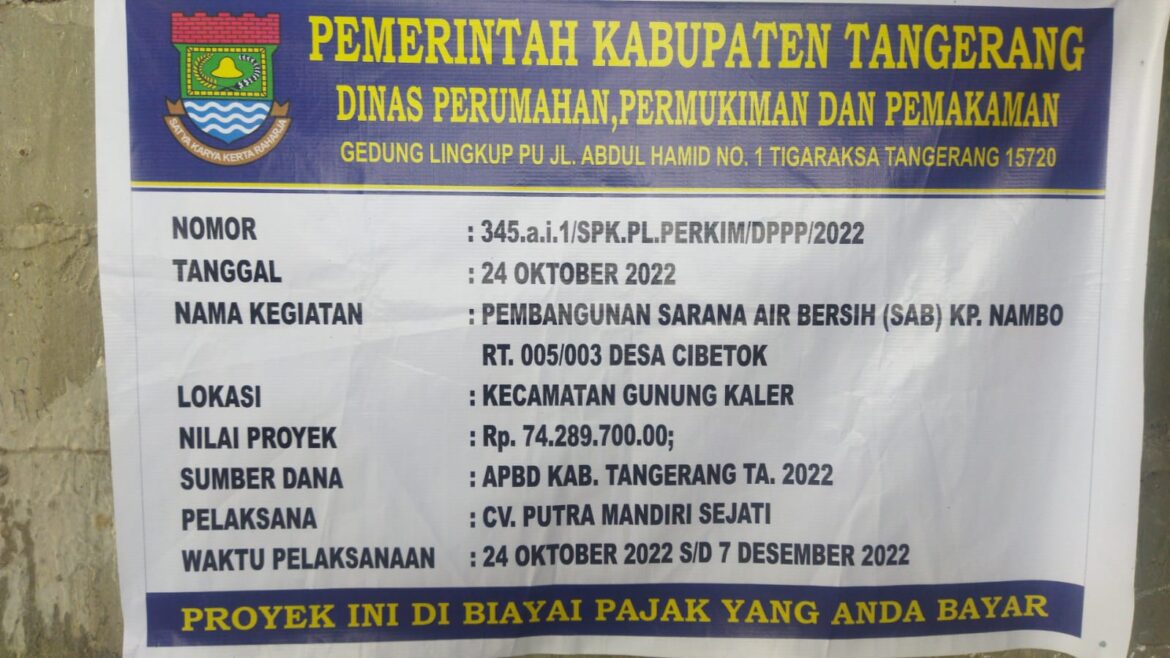 Proyek Sarana Air Bersih (SAB)di Desa Cibetok diduga Bermasalah dan banyak Kompelenan dari warga.