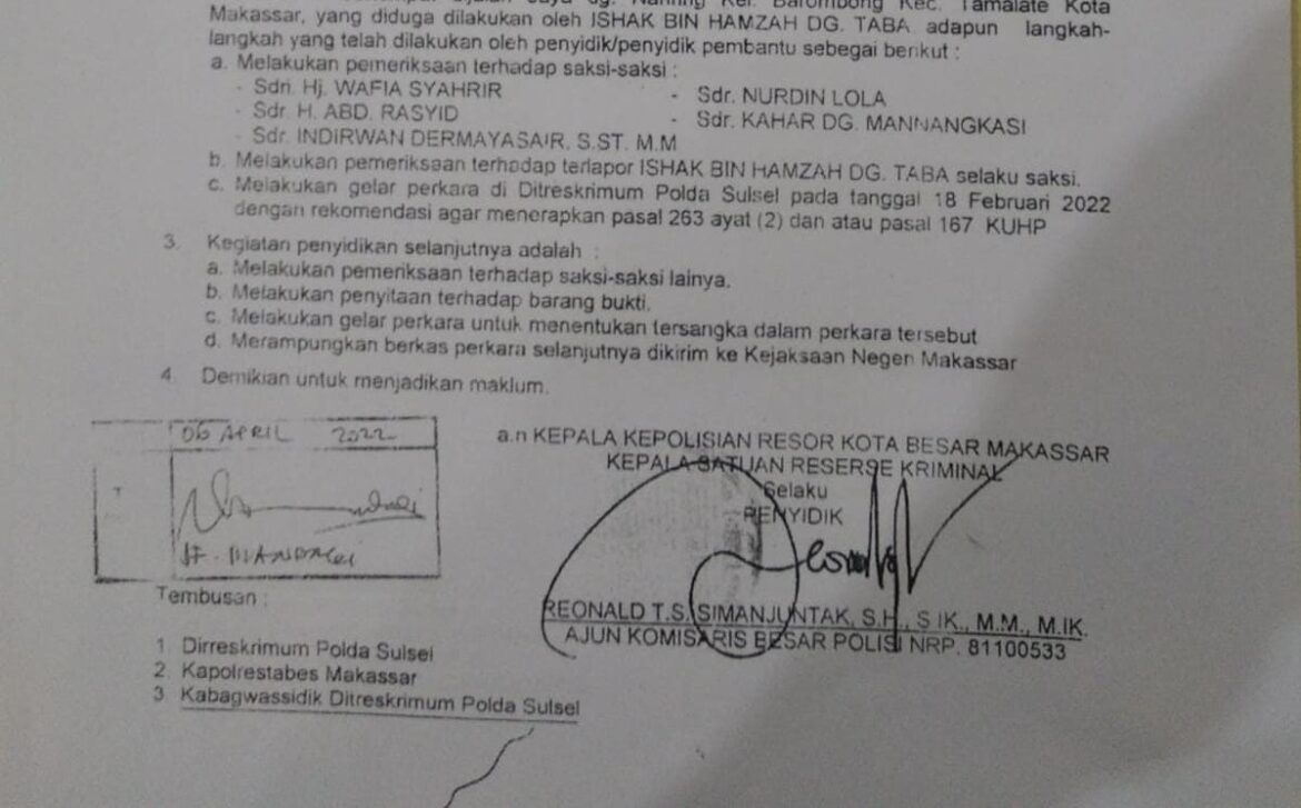 Polsek Rappicini Malah Subuk Percepat Pelimpahan Berkas Tersangka Ke Kejaksaan.