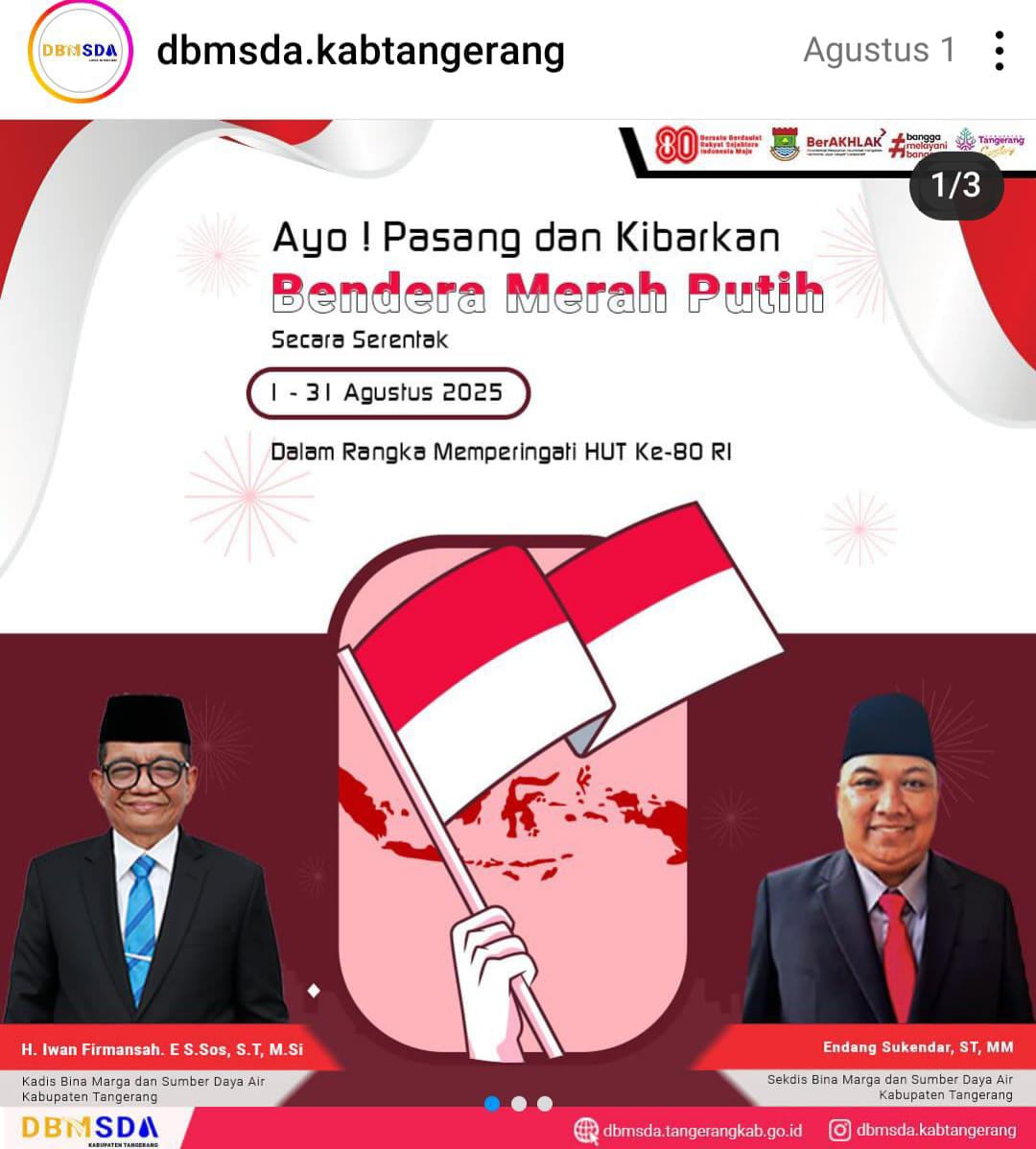 Dinas Bina Marga dan Sumber Daya Air Kabupaten Tangerang Mengucapkan Dirgahayu RI ke-80.