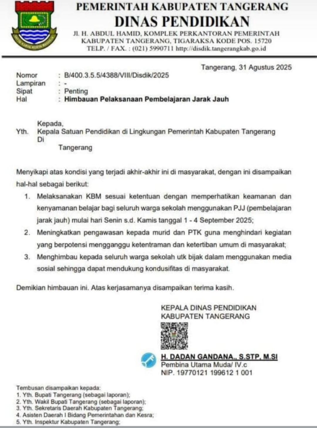 Murid dan Guru libar hari sampai Kamis dengan ada demo, untuk menjaga keamana dan tentraman.